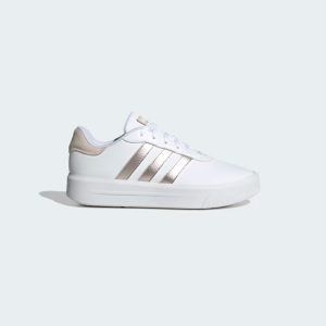 zapatillas-adidas-court-plataforma-ID1969-color blanco con rayas color plateado